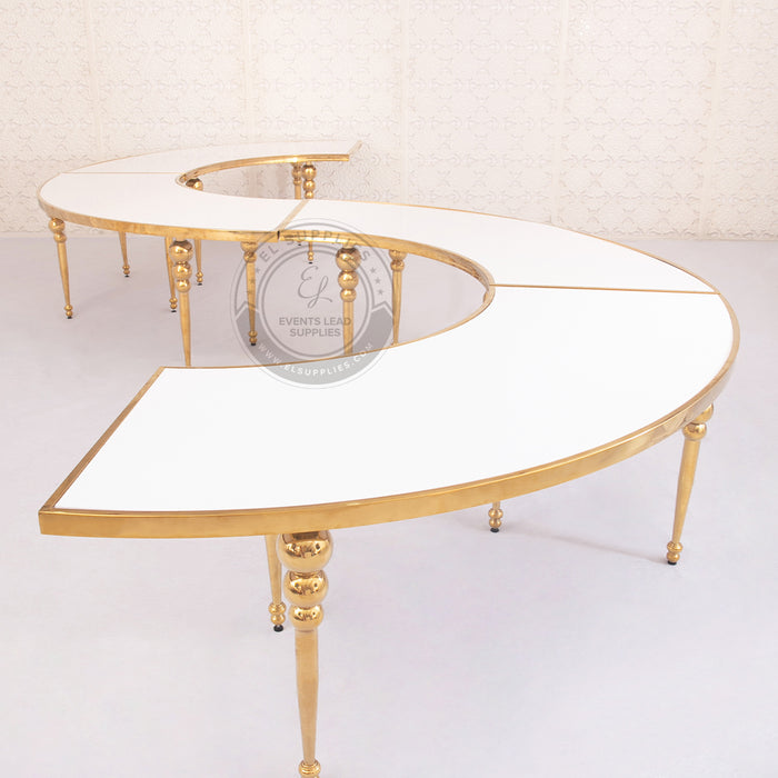 semi-circle gold and white dining table