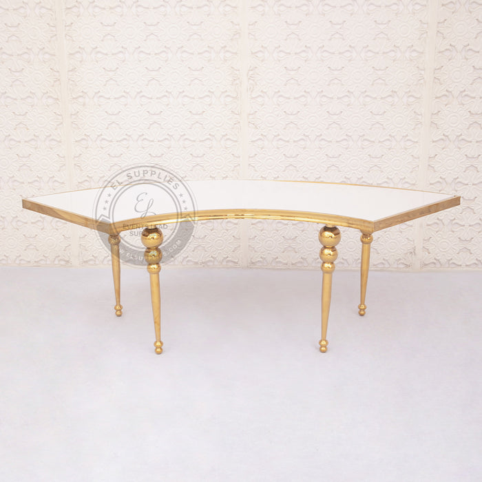 Serpentine Dining Table Gold with White Top