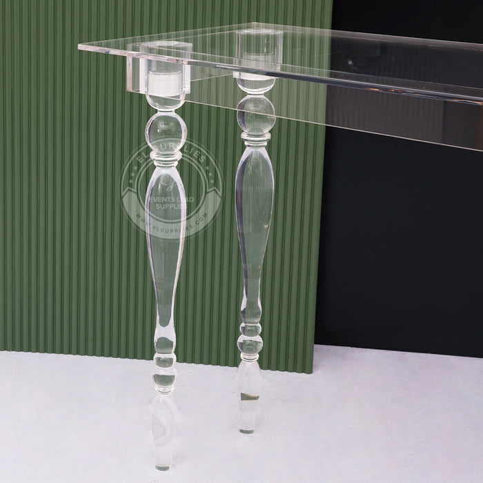 CLARITY Clear Ghost Acrylic Bar Table - 6 Foot close up