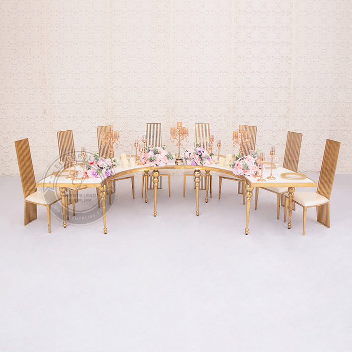 VEGA Serpentine Dining Table with chairs - Gold with White Top