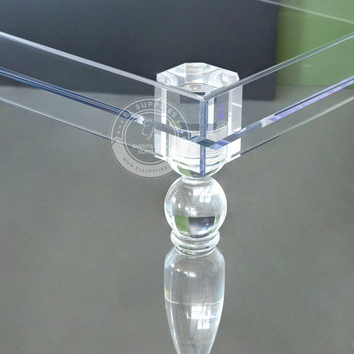 Minimalist clear acrylic dining table, 6 ft length, tool-free LED accent compatible