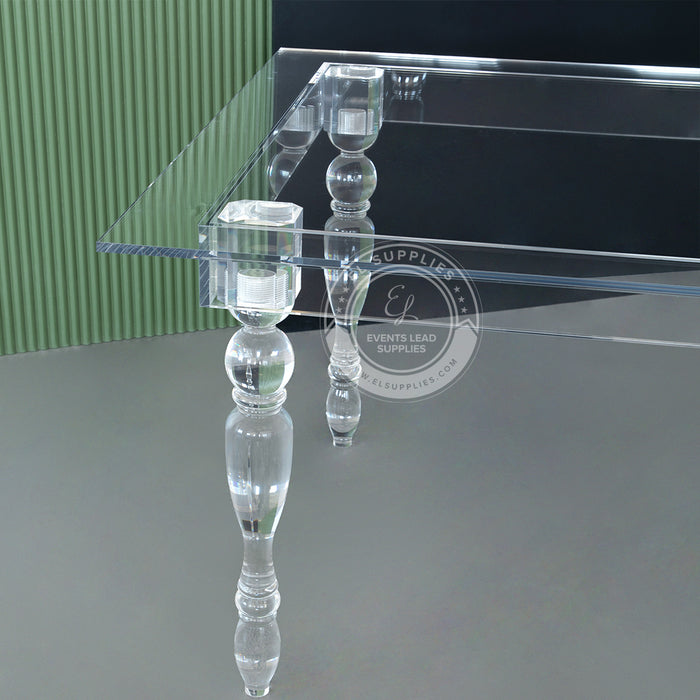 CLARITY 8′ clear acrylic dining table, minimalist transparent design, quick assembly