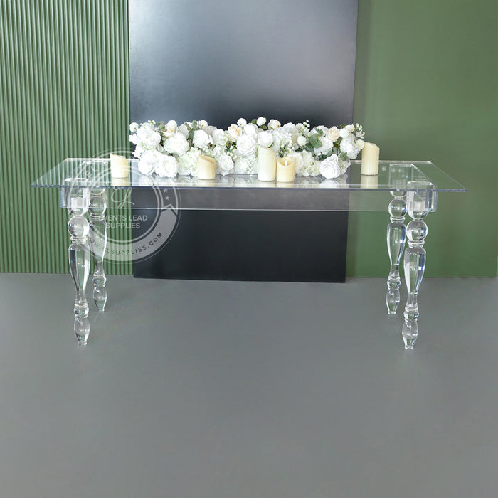CLARITY clear acrylic dining table 6-foot, ghost transparency, tool-free assembly