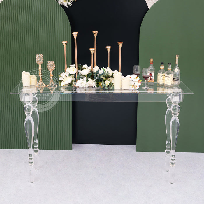 CLARITY Clear Ghost Acrylic Bar Table - 6 Foot decorated