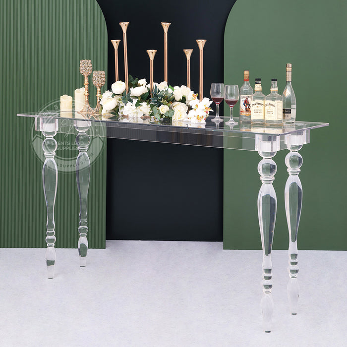 Decorated CLARITY Clear Ghost Acrylic Bar Table - 6 Foot