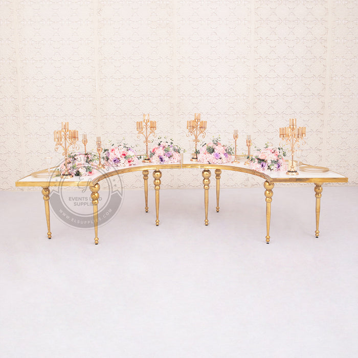 VEGA Serpentine Dining Table - Gold with White Top