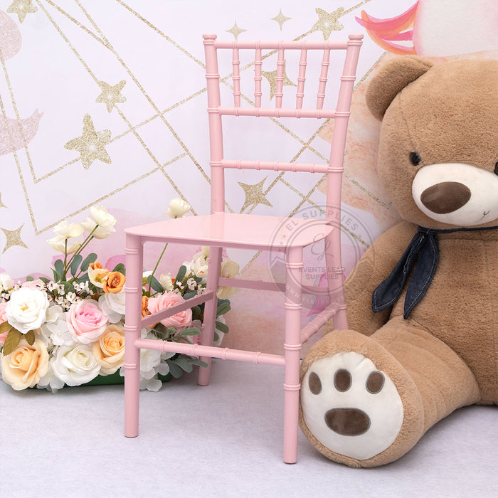 Pink resin Chiavari kids chair, classic chiavari silhouette for children’s events
