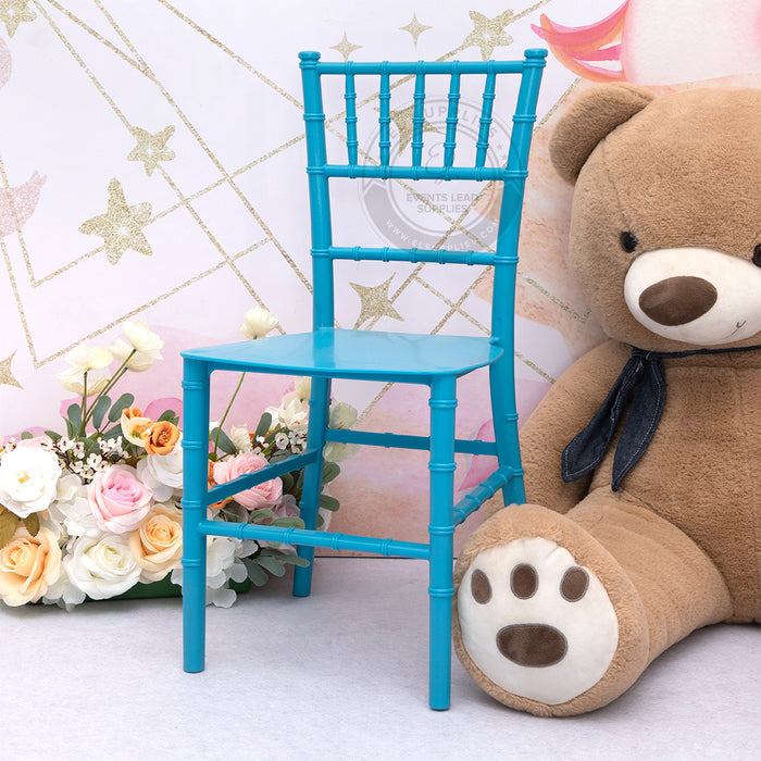Chiavari Blue Kids Chair resin, lightweight classic design, ideal indoor outdoor seating