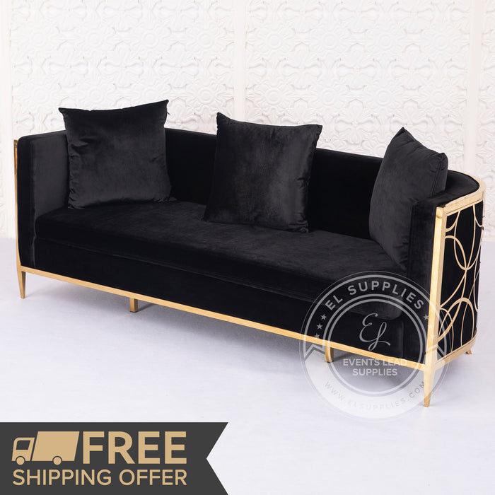 ALCMENE Black Sofa Gold White Velvet Three Seat