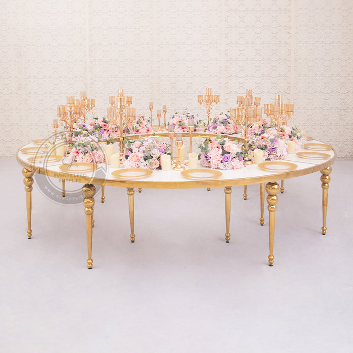 VEGA Serpentine Dining Table - Gold with White Top