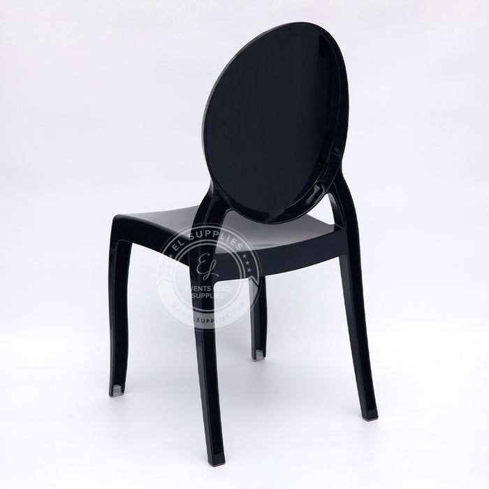 SOPHIA Black Resin Oval Back Wide Seat Ghost Chair