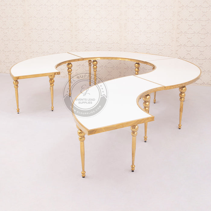 VEGA Half Circle Dining Table - Gold with White Top