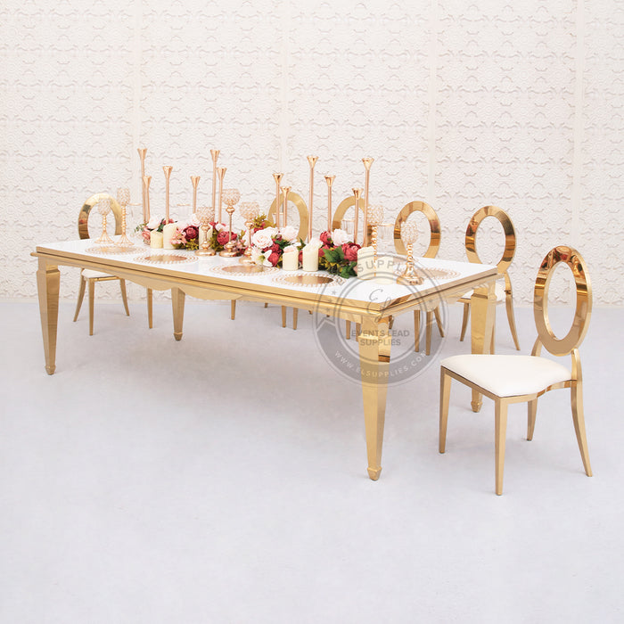wholesale gold metal dining table set, gold dining table set for 8