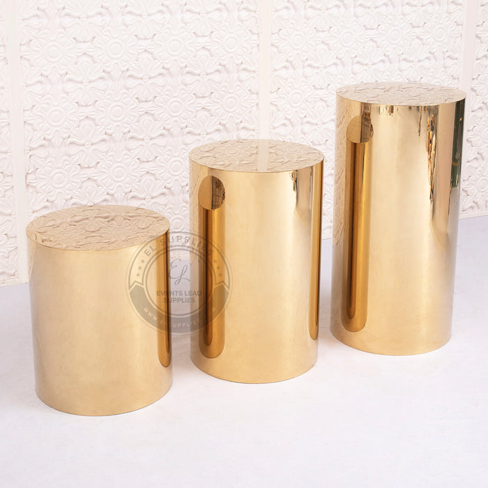 DRUM Gold Mirror Cylinder Stands