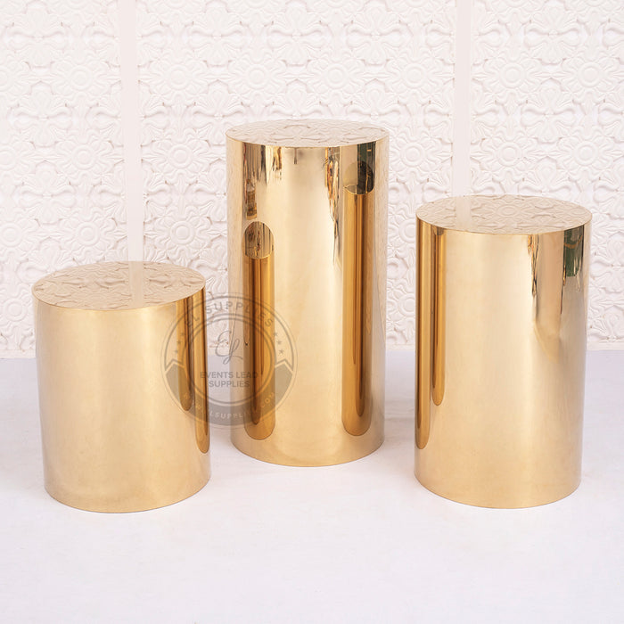 DRUM Gold Mirror Cylinder Stands