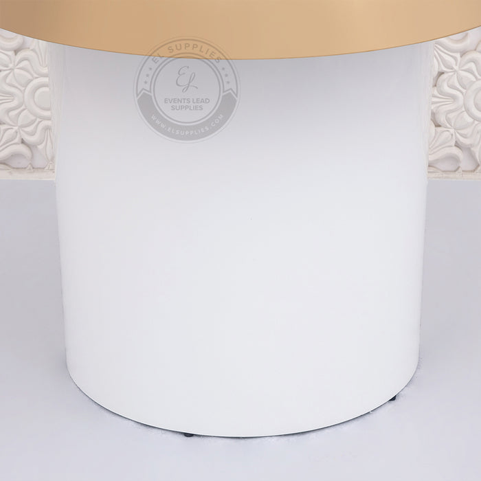 LUMENATION White Cake Table - Gold Trim & Glass Top