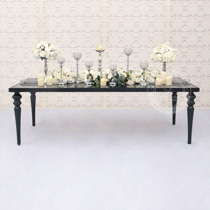 black dining table and chairs for  events