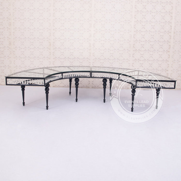 semi-circle dining table with glass top