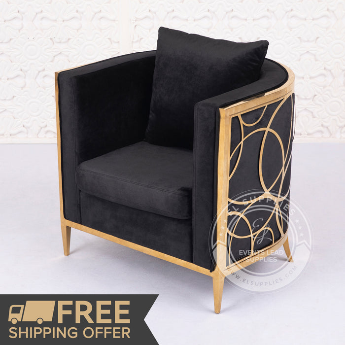 ALCMENE Black Lounge Chair with Gold Design