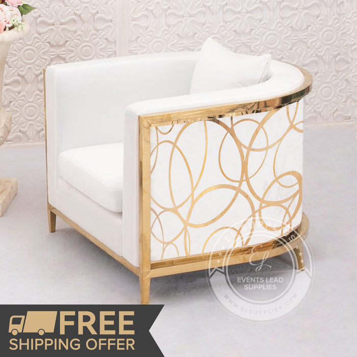 ALCMENE White Lounge Chair with Gold Design