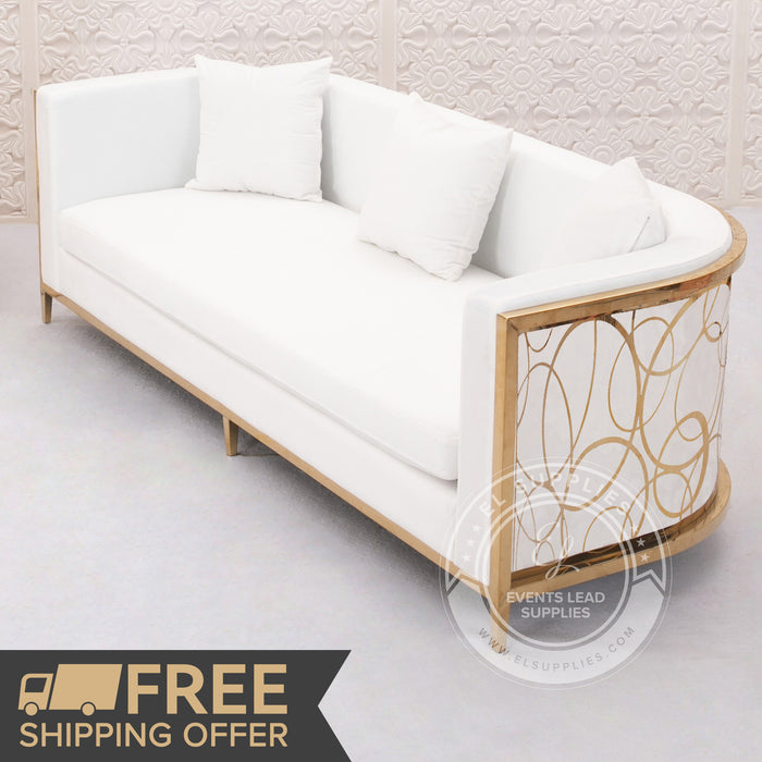 ALCMENE White Sofa Gold White Velvet Three Seat