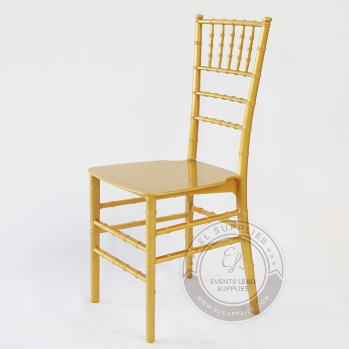 CHIAVARI Gold Resin Chair - Monoframe - White Fabric Cushion