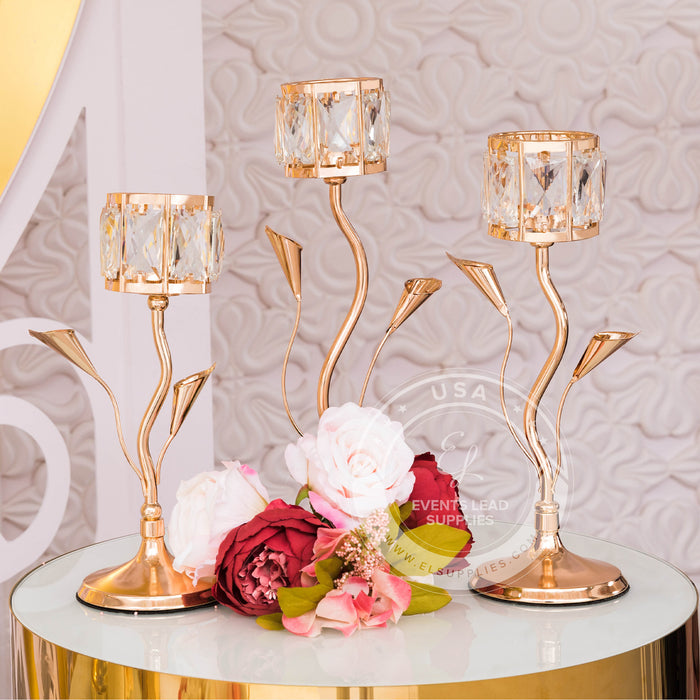 KRINOS Gold Flower Shaped Candleholder Centerpiece Set