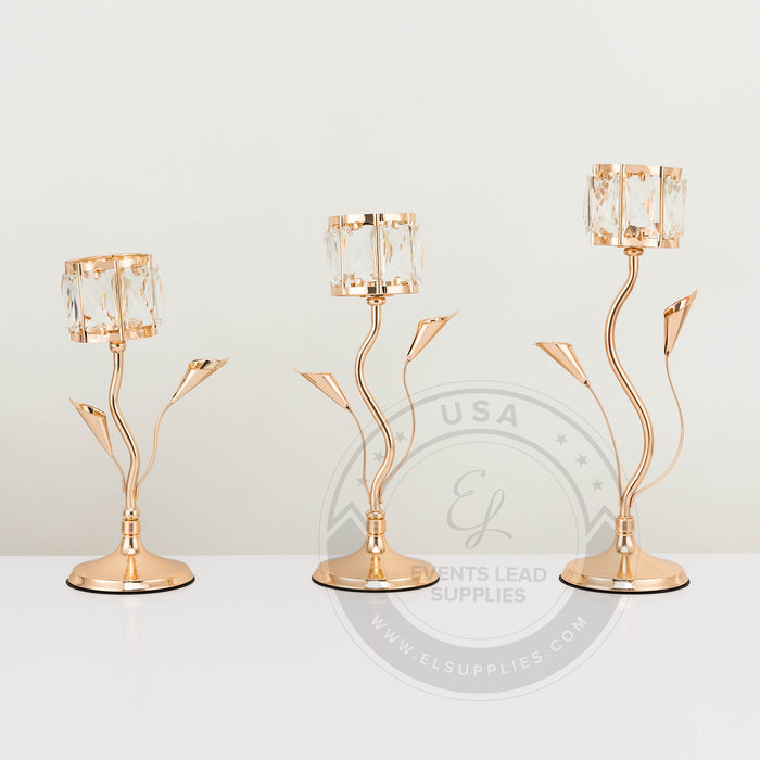 KRINOS Gold Flower Shaped Candleholder Centerpiece Set