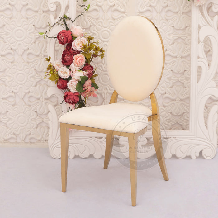 OLYMPIA Gold Chair Stackable with White Cushions (Oz Chair)